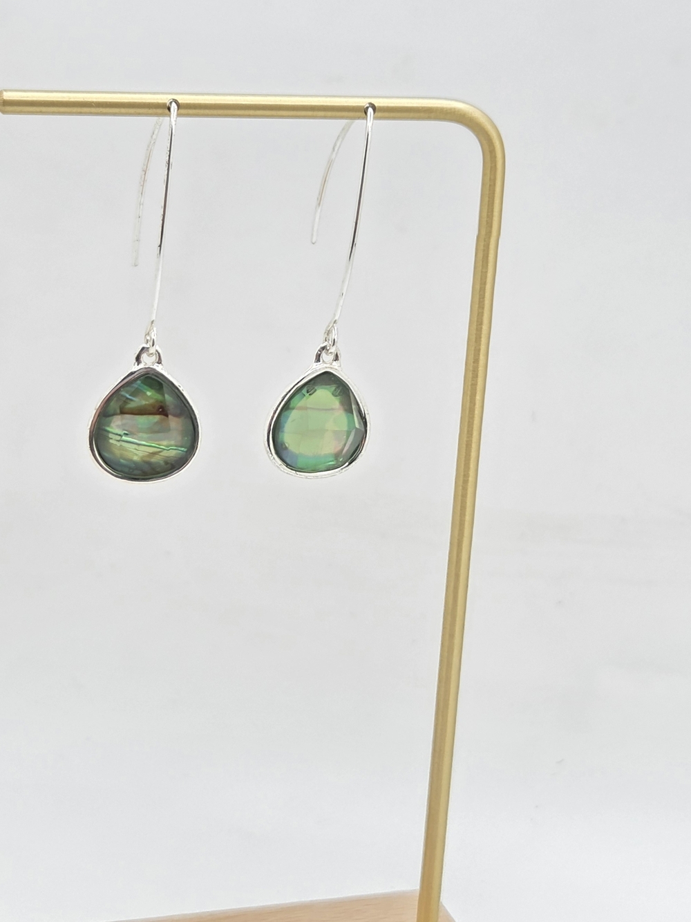 Iridescent Green Abalone Teardrop Dangle Earrings – Boho Chic